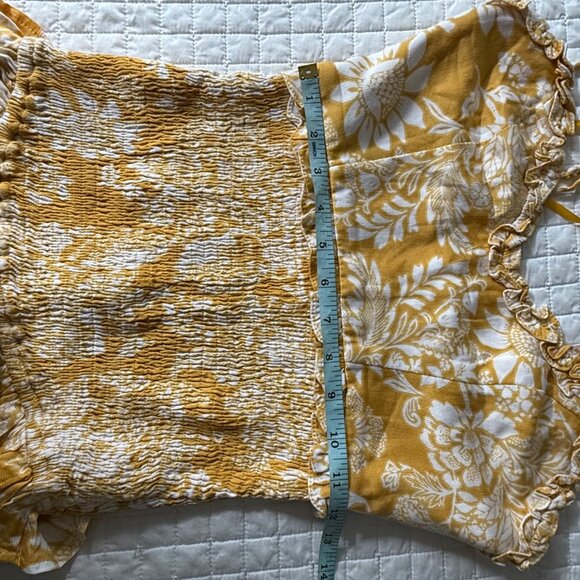 Hello Molly Yellow & White Floral Ruffle Mini Dress S US 4 Adjustable Straps - Picture 10 of 11